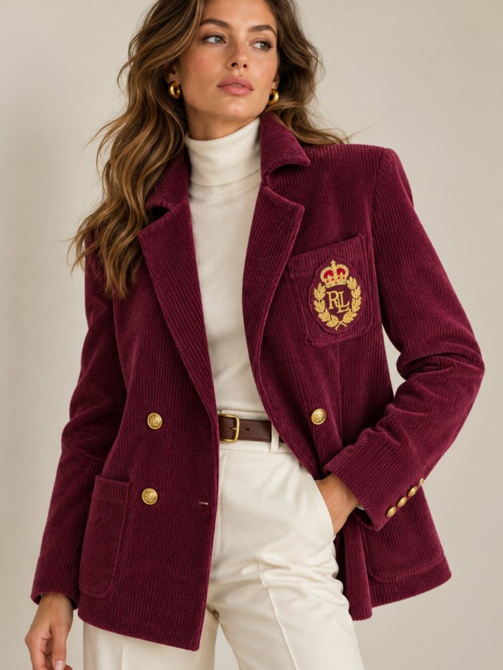 Vintage Lauren Ralph Lauren Wine Chenille Crest Cardigan Blazer Size Large